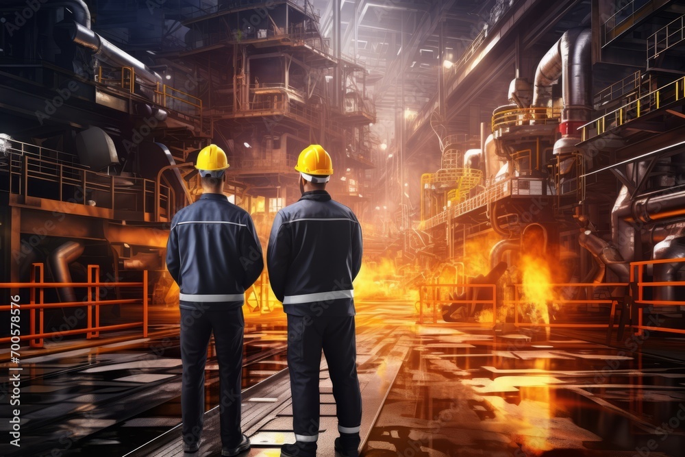 Engineer and worker use tablet for quality control in factory or enterprise, modern technology Engineer and worker use tablet for quality control in factory or enterprise, modern technology