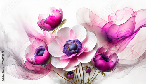 Piękne, różowe Anemony, abstrakcja, dekoracja. Generative AI #700579308