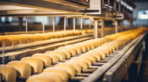 Production of new goods at the factory, modern technologies. bread, food