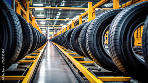 Production of new goods at the factory, modern technologies. Car Tires, Storage