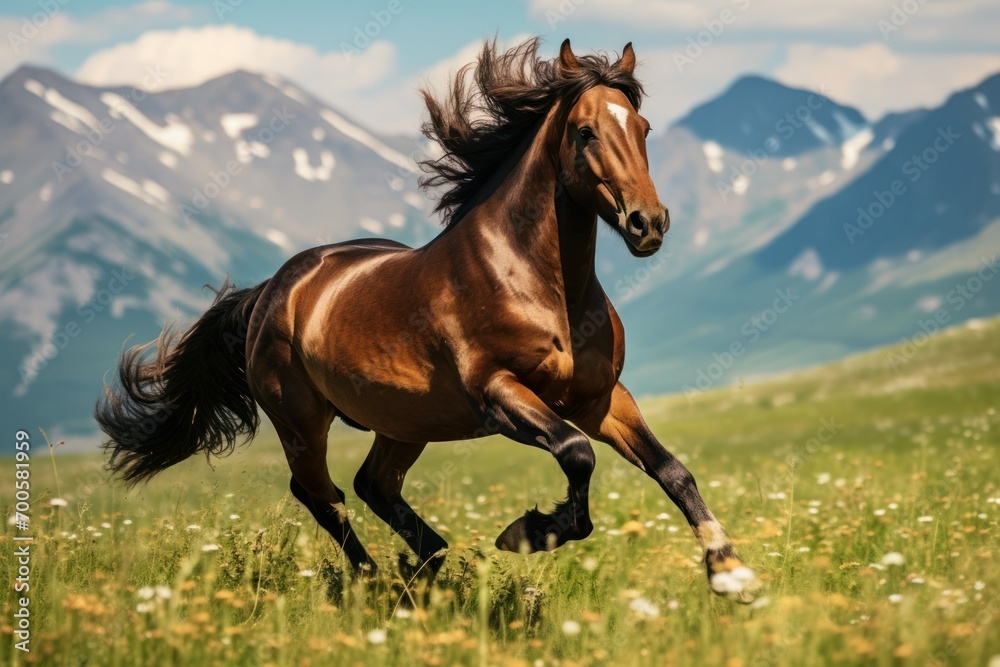 Highlight the movement of a galloping horse running freely across an open field Highlight the movement of a galloping horse running freely across an open field