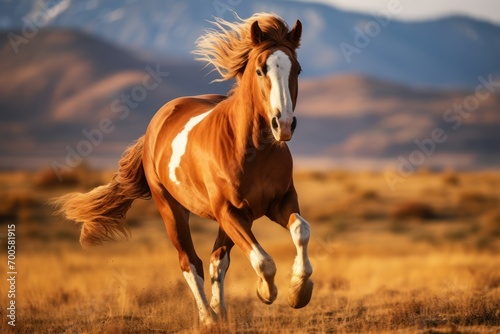 Highlight the movement of a galloping horse running freely across an open field © Muh