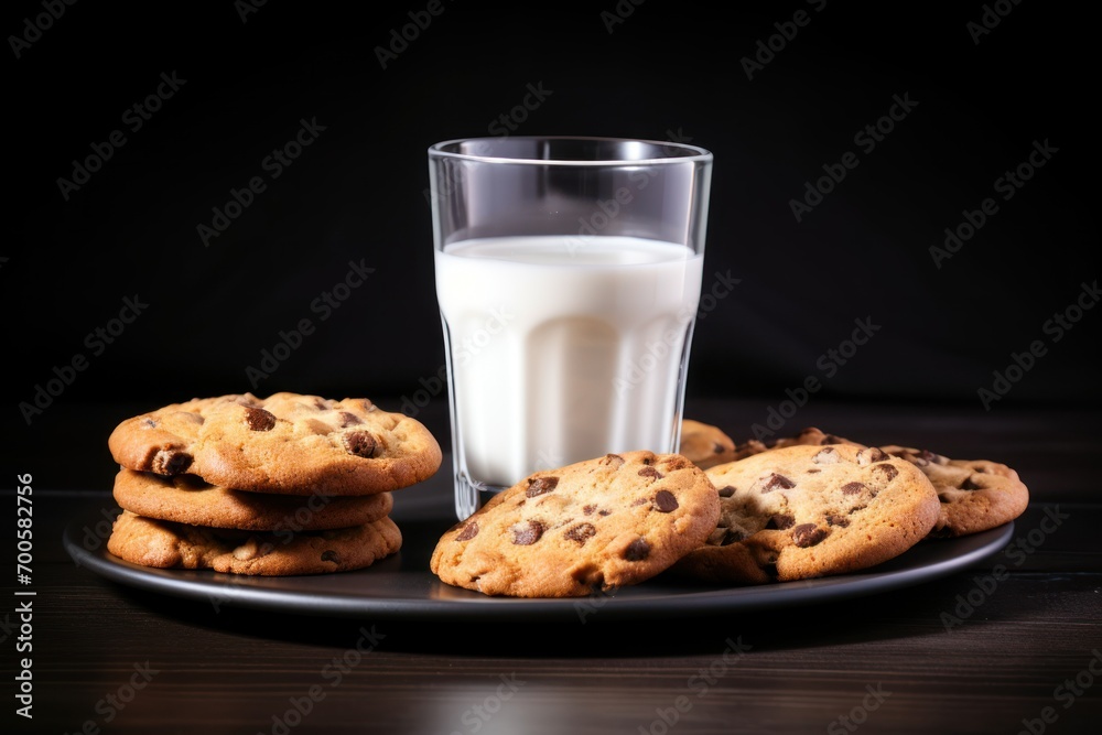 Cookies and milk on a dark surface Cookies and milk on a dark surface