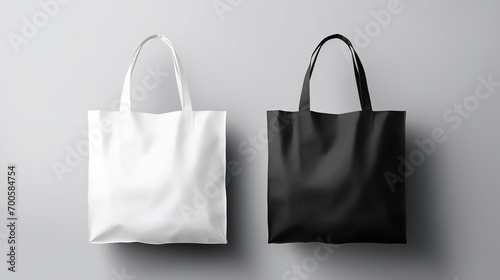 White Black Tote Bags Mockup on Grey Background 