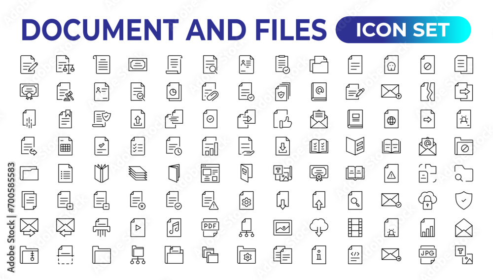 Set of file and document Icons. Simple line art style icons pack. Vector illustration. - obrazy, fototapety, plakaty 