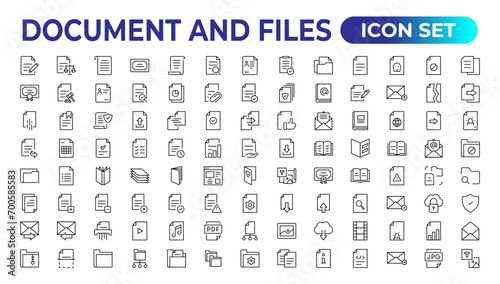 Set of file and document Icons. Simple line art style icons pack. Vector illustration. photo
