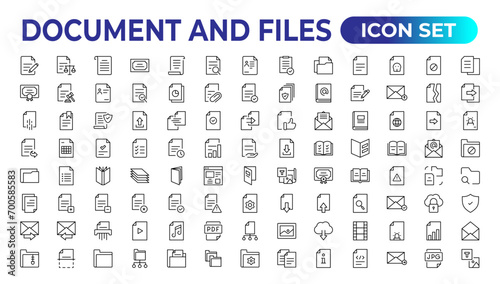 Set of file and document Icons. Simple line art style icons pack. Vector illustration.