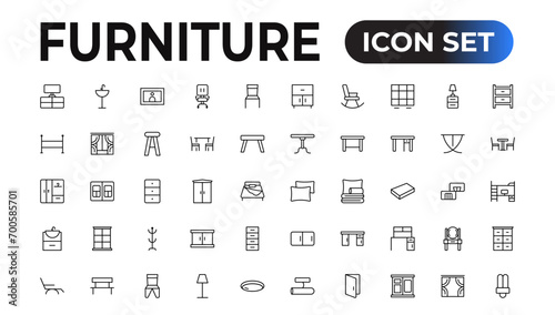 Furniture black icons Vector set. Furniture illustration symbol collection flat Set of thin line web icon set, simple outline icons collection, Pixel Perfect icons, Simple vector illustration.