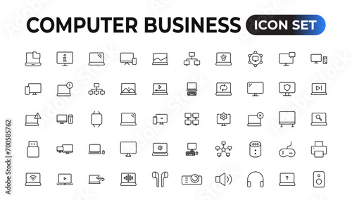 Computer icons Pixel perfect. Network, media, setup,Set of thin line web icon set, simple outline icons collection, Pixel Perfect icons, Simple vector illustration.