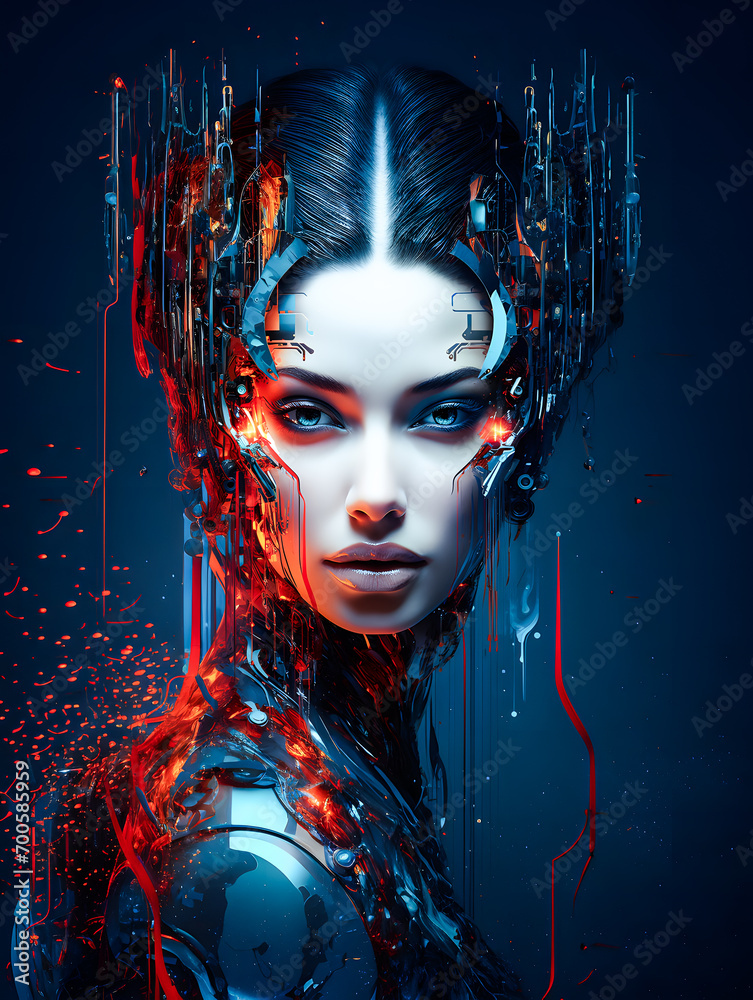 Femme du futur avec intelligence artificielle intégrée au cerveau Femme du futur avec intelligence artificielle intégrée au cerveau