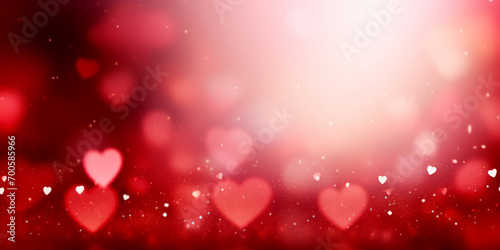 Fondo de San Valentín con corazones y luces desenfocados.