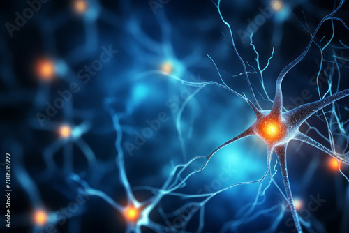 Imagen de neuronas conectadas recibiendo impulsos eléctricos. photo