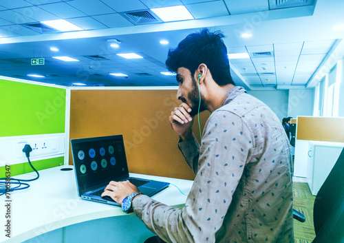 Bangalore, India- 15th October 2023: Employee having online group team meeting in laptop. photo