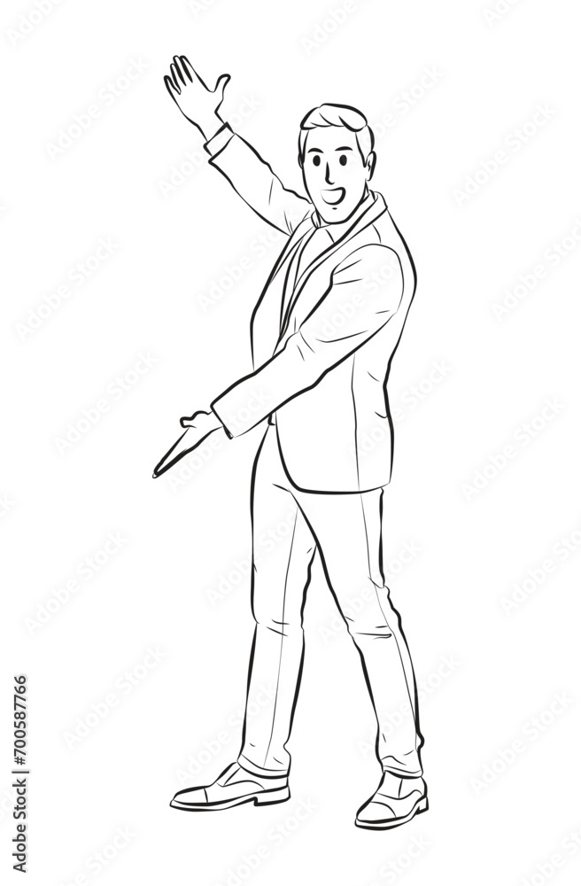 full length cheerful man presenting pose cartoon illustration full length cheerful man presenting pose cartoon illustration
