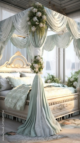 Best victorian canopy bed with cottage chic bedding picture AI generated art