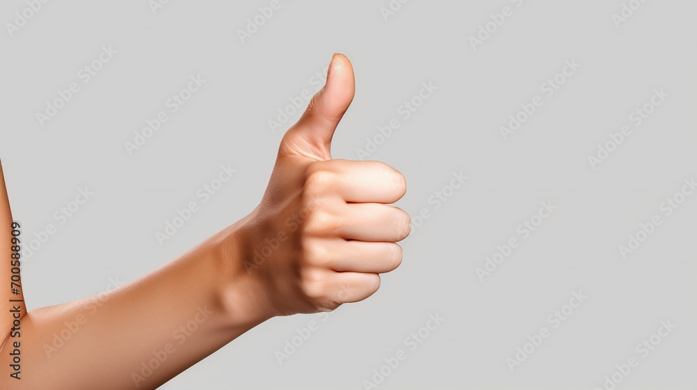 A powerful smart woman holding her thumb up, photorealistic, transparent background