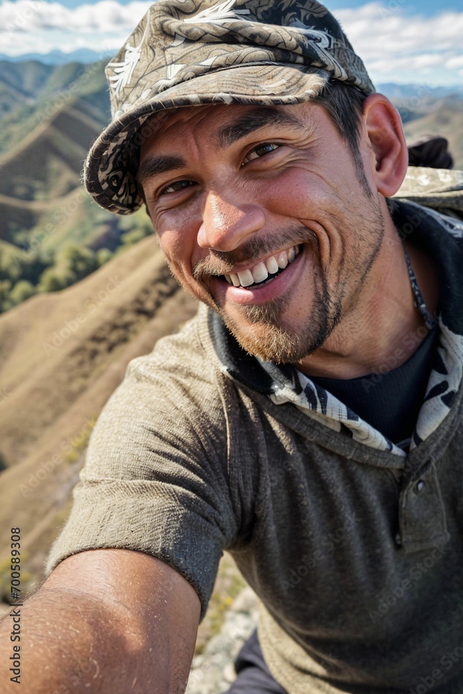 Selfie photo of a guy having fun in nature walk in beautiful scenery taking in fresh air and loving life to fullest and learning Selfie photo of a guy having fun in nature walk in beautiful scenery taking in fresh air and loving life to fullest and learning