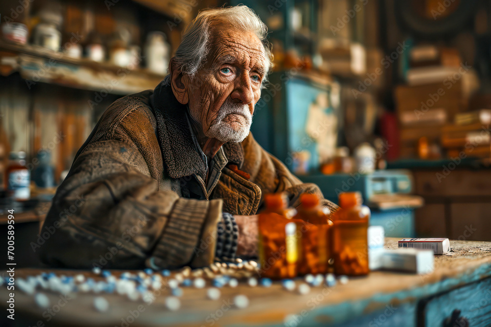 old man with his medicine - obrazy, fototapety, plakaty 