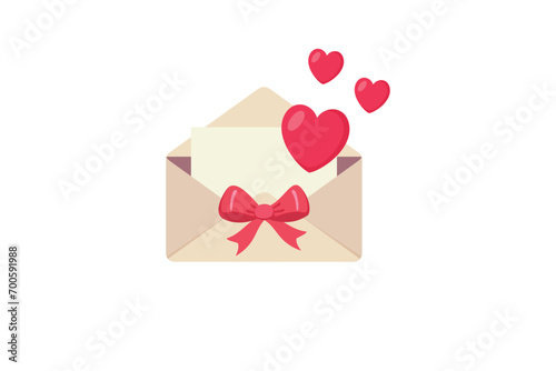 Envelope with heart symbol on it isolated on white background, valentines day theme design. copy space text. vector illustration