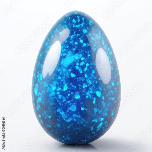 Blue Opal stone Egg shape on white background