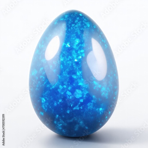 Blue Opal stone Egg shape on white background