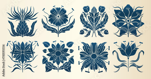 Art nouveau style flower plant basic element. 1920-1930 years vintage design. Symbol motif design. photo