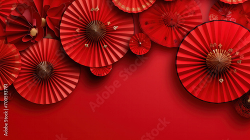 Chinese New Year celebration. Banner design with red paper fans decorations on red background..Chinese New Year celebration. Banner design with red paper fans decorations on red background.. photo
