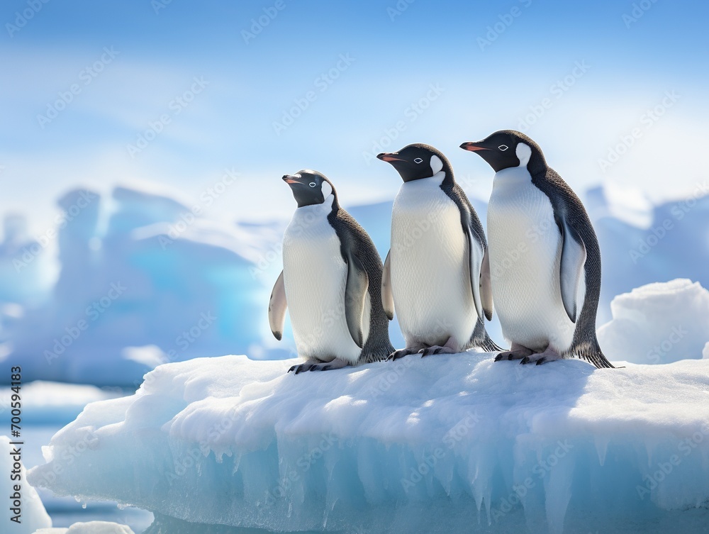 Beautiful penguins on the ice rocks