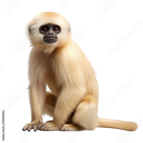 Gibbon monkey sitting, isolated on transparent or white background © NightTampa