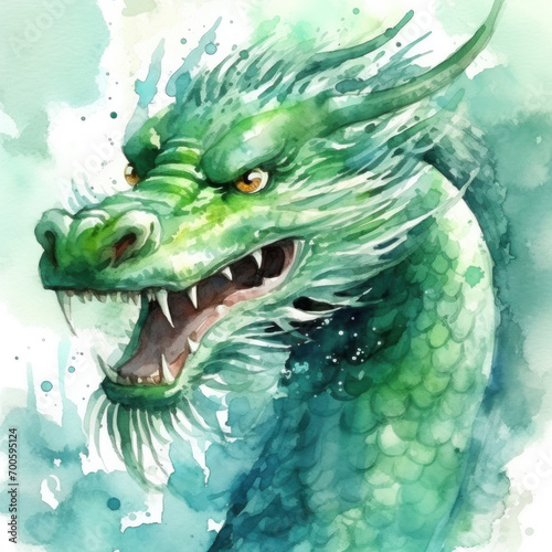 A green dragon, Chinese new year 2024 background , Year of the Green Dragon.