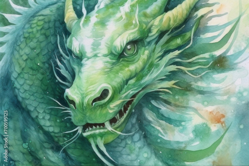 A green dragon, Chinese new year 2024 background , Year of the Green Dragon.