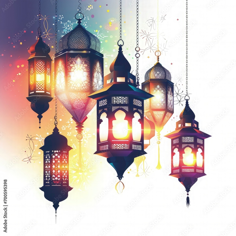 Islamic new year design with hanging lantern poster 