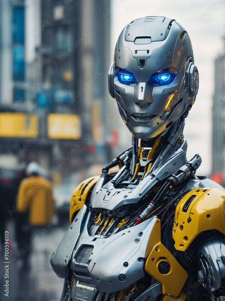 robot in futuristic city robot in futuristic city