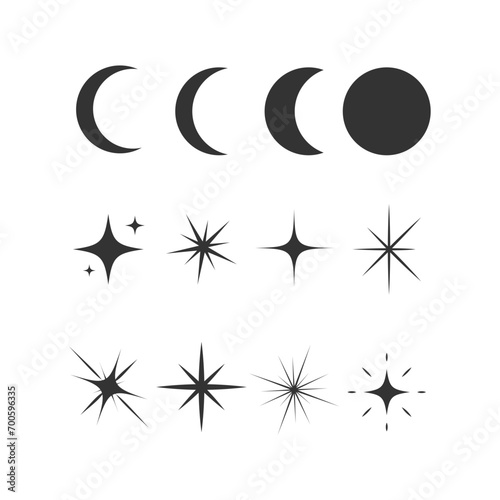 Moon and stars silhouette vector symbols set