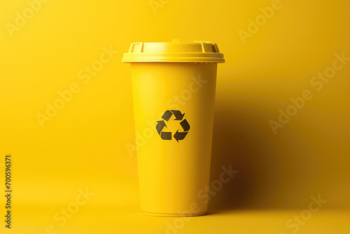 Yellow rubbish bin on yellow background