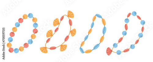  seashells bracelets  set on white background