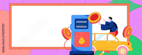 Vector Internet operation hand-drawn illustration of people getting discounts for refueling their cars
