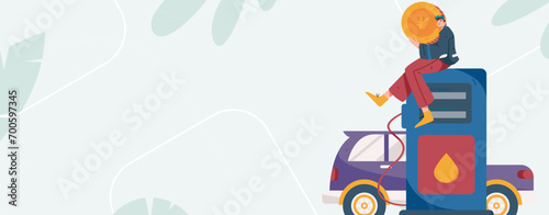 Vector Internet operation hand-drawn illustration of people getting discounts for refueling their cars
