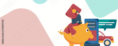 Vector Internet operation hand-drawn illustration of people getting discounts for refueling their cars
