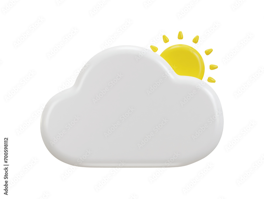 Cloud with sun 3d realistic weather icon 3d rendering vector illustration Cloud with sun 3d realistic weather icon 3d rendering vector illustration