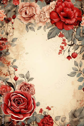 vintage romantic background with pink and red roses