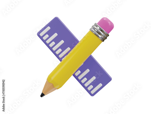 3d pencil and ruler icon