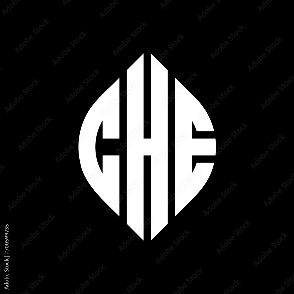 Fototapeta premium CHE circle letter logo design with circle and ellipse shape. CHE ellipse letters with typographic style. The three initials form a circle logo. CHE Circle Emblem Abstract Monogram Letter Mark Vector.