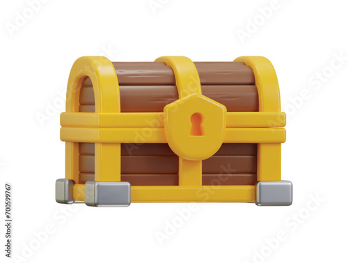 Golden wood opened treasure chest 3d rendering icon for website or game photo