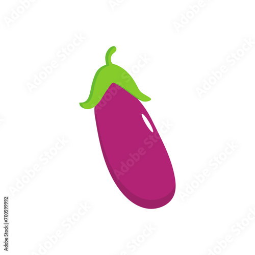 Eggplant vegetable icon. Flat cartoon aubergine isolated on white background. Cartoon eggplant emoji icon, aubergine symbol. Vector vegetable clip art illustration.