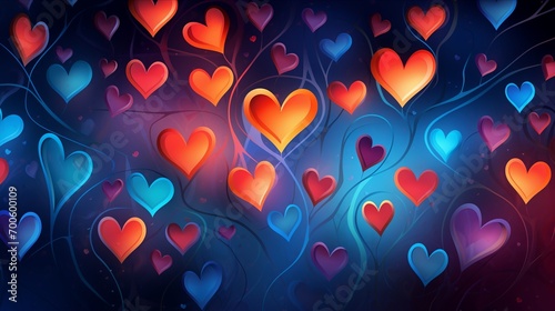 Colorful hearts of various sizes in shades valentine day gift background with intricate designs