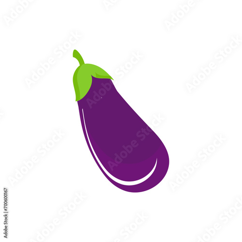 Eggplant vegetable icon. Flat cartoon aubergine isolated on white background. Cartoon eggplant emoji icon, aubergine symbol. Vector vegetable clip art illustration.