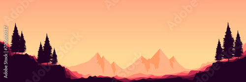 landscape with tree silhouette flat design vector illustration good for wallpaper, background, backdrop, banner, and design template