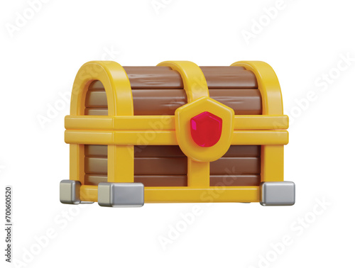 Golden wood opened treasure chest 3d rendering icon for website or game