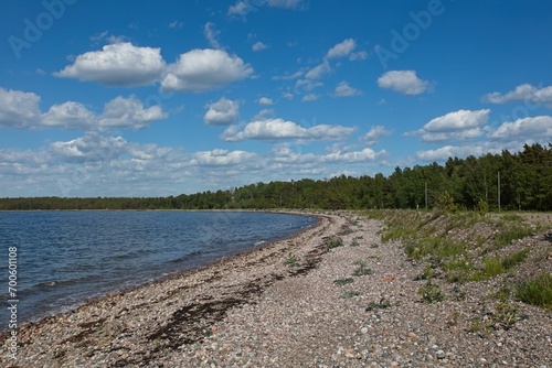Rocky seashore in sunny summer weather, Hanko, Finland.